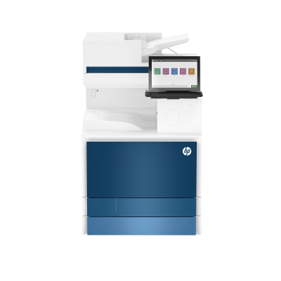 HP Color LaserJet Managed MFP E877 Desktop Config Printer- front view- with keyboard and ISA (5QK39A)_M1861057